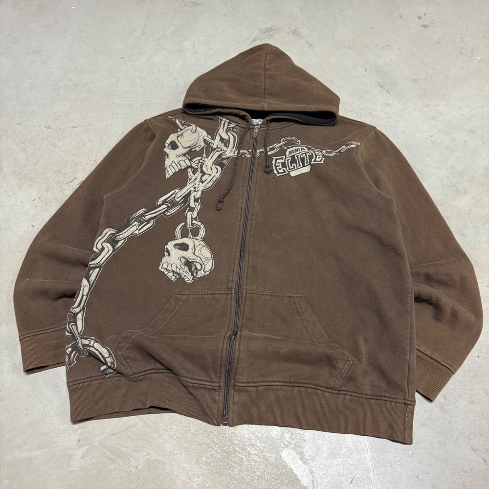 Vintage y2k Brown MMA Elite Thermal Lined Zip Up Hoodie